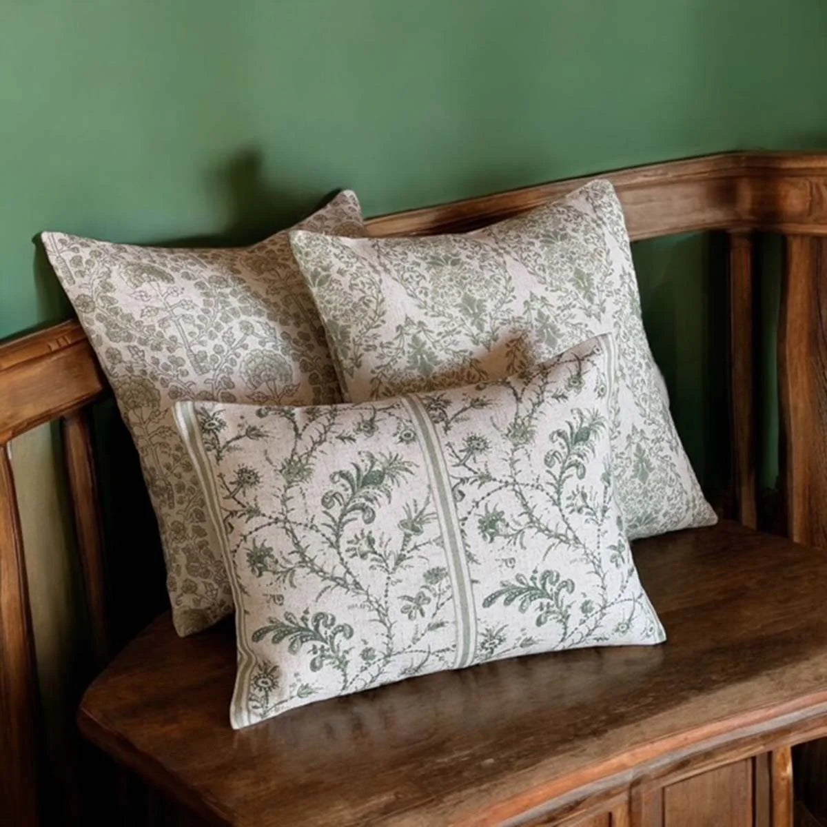 Floral Repeat Print Cushion - Ballucci green cushion - Uneeka